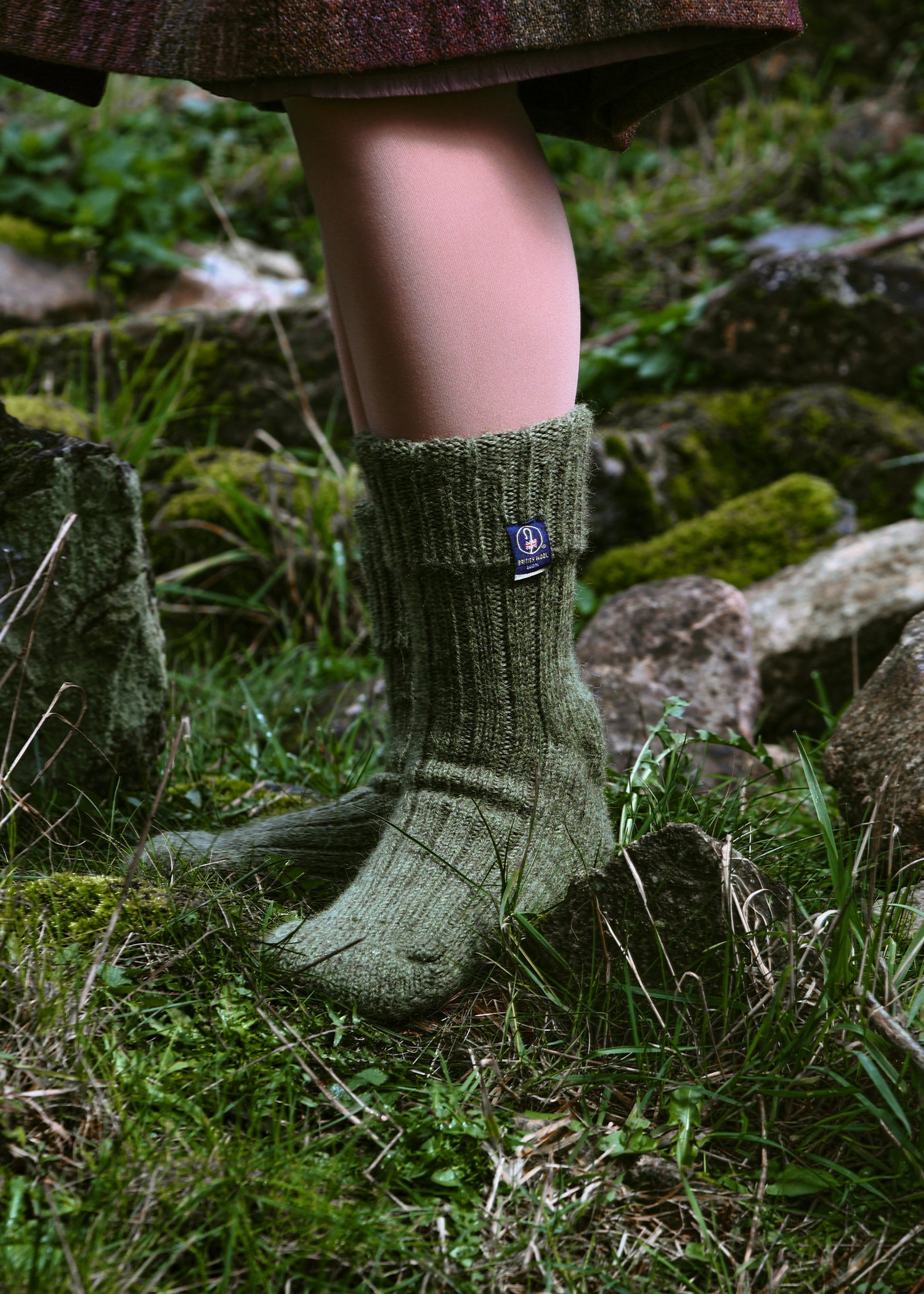100% British Wool Boot Socks for Men & Women – Dark Apple Green Walking Socks