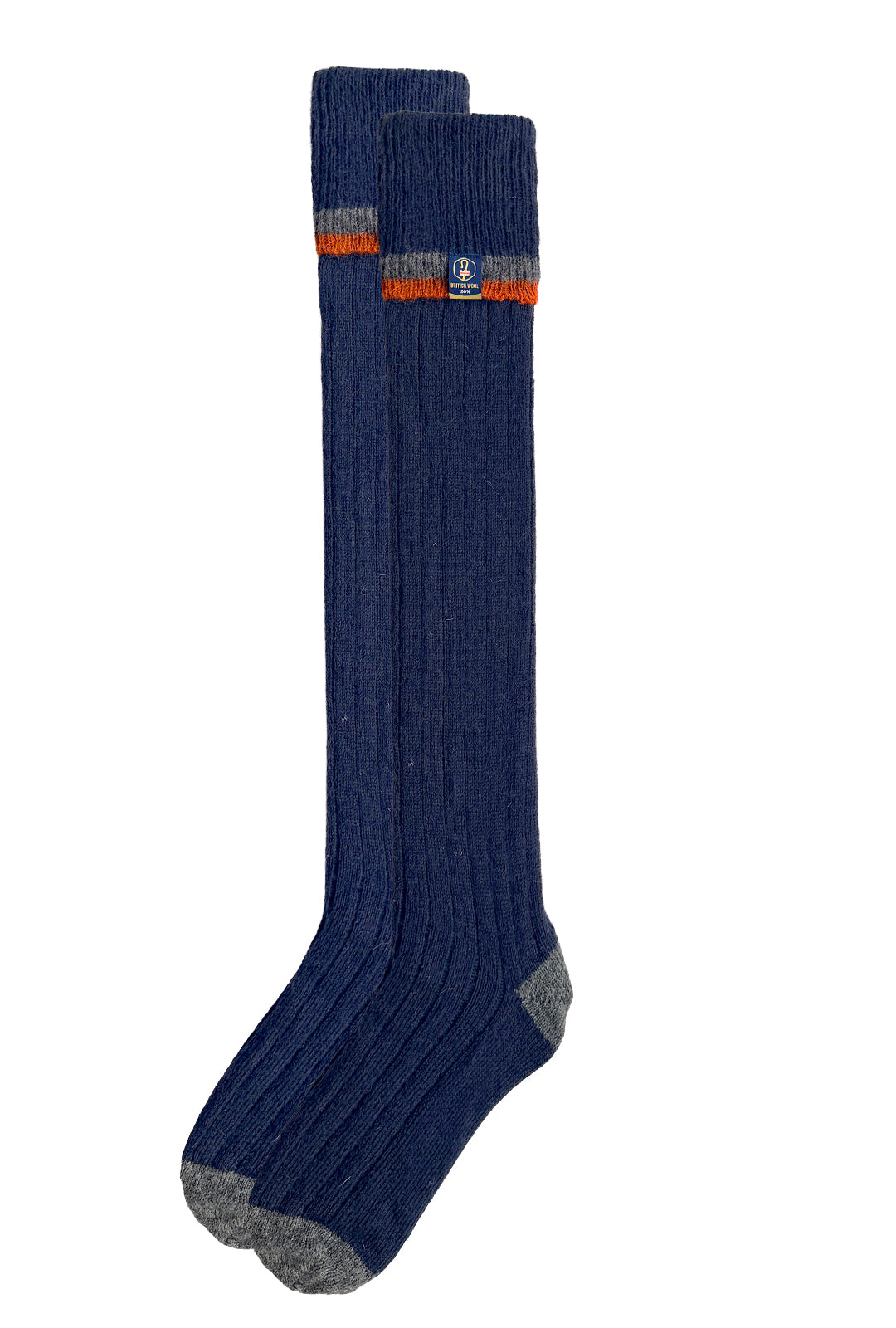 100% British Wool Wellington Boot Socks – Navy & Orange | UK 4-7