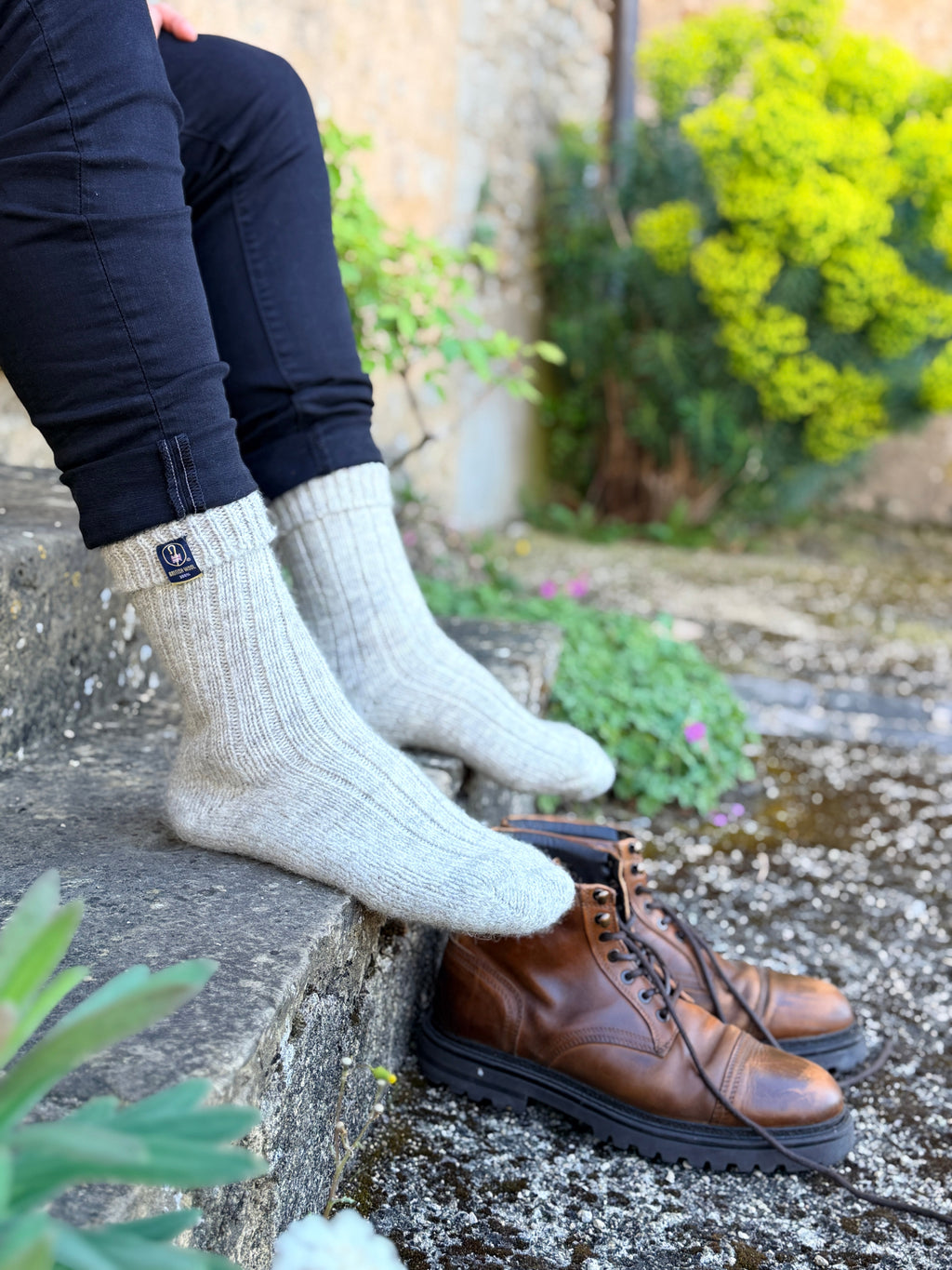 100% British Wool Boot Socks for Men & Women – Light Grey Natural Walking Socks