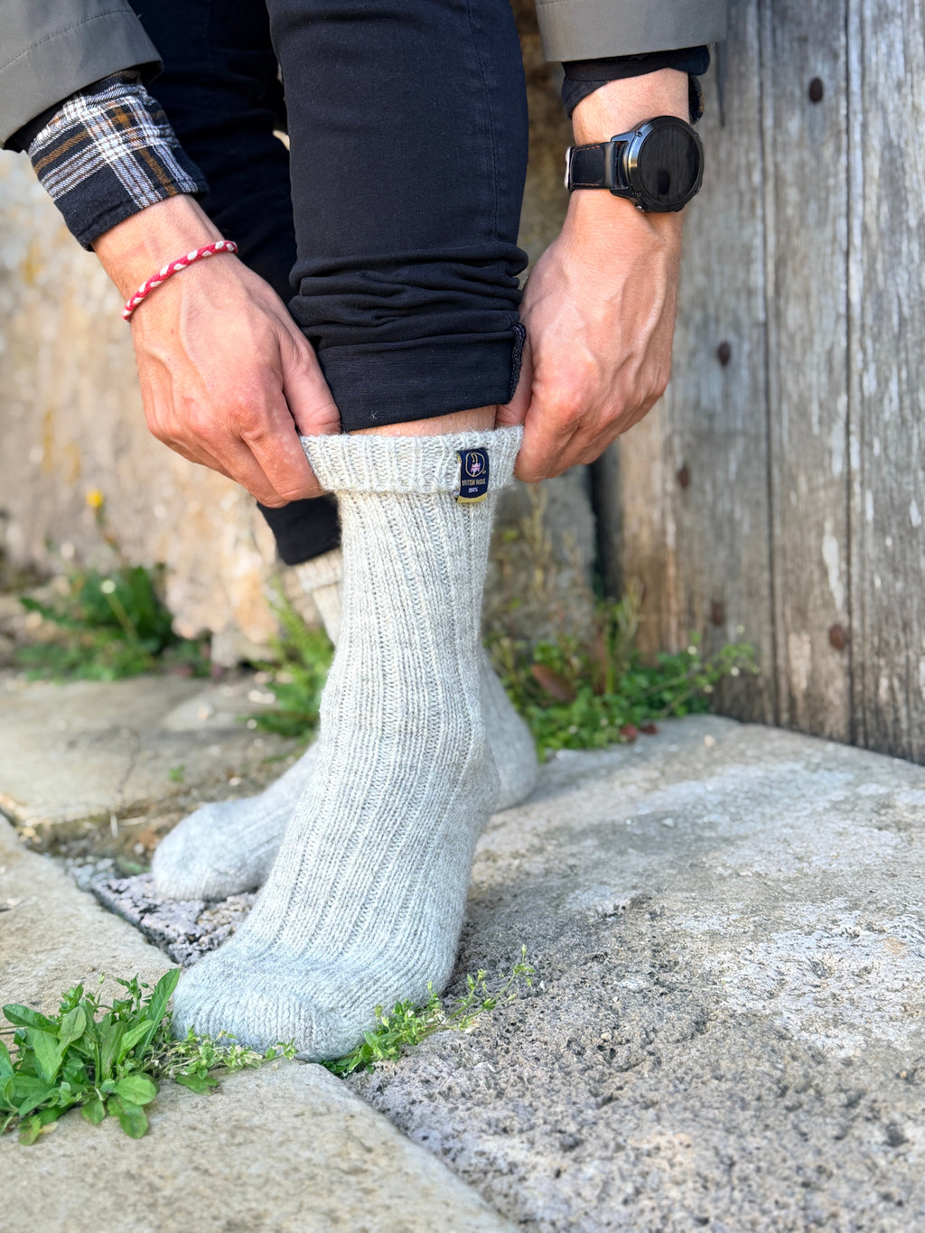 100% British Wool Boot Socks for Men & Women – Light Grey Natural Walking Socks