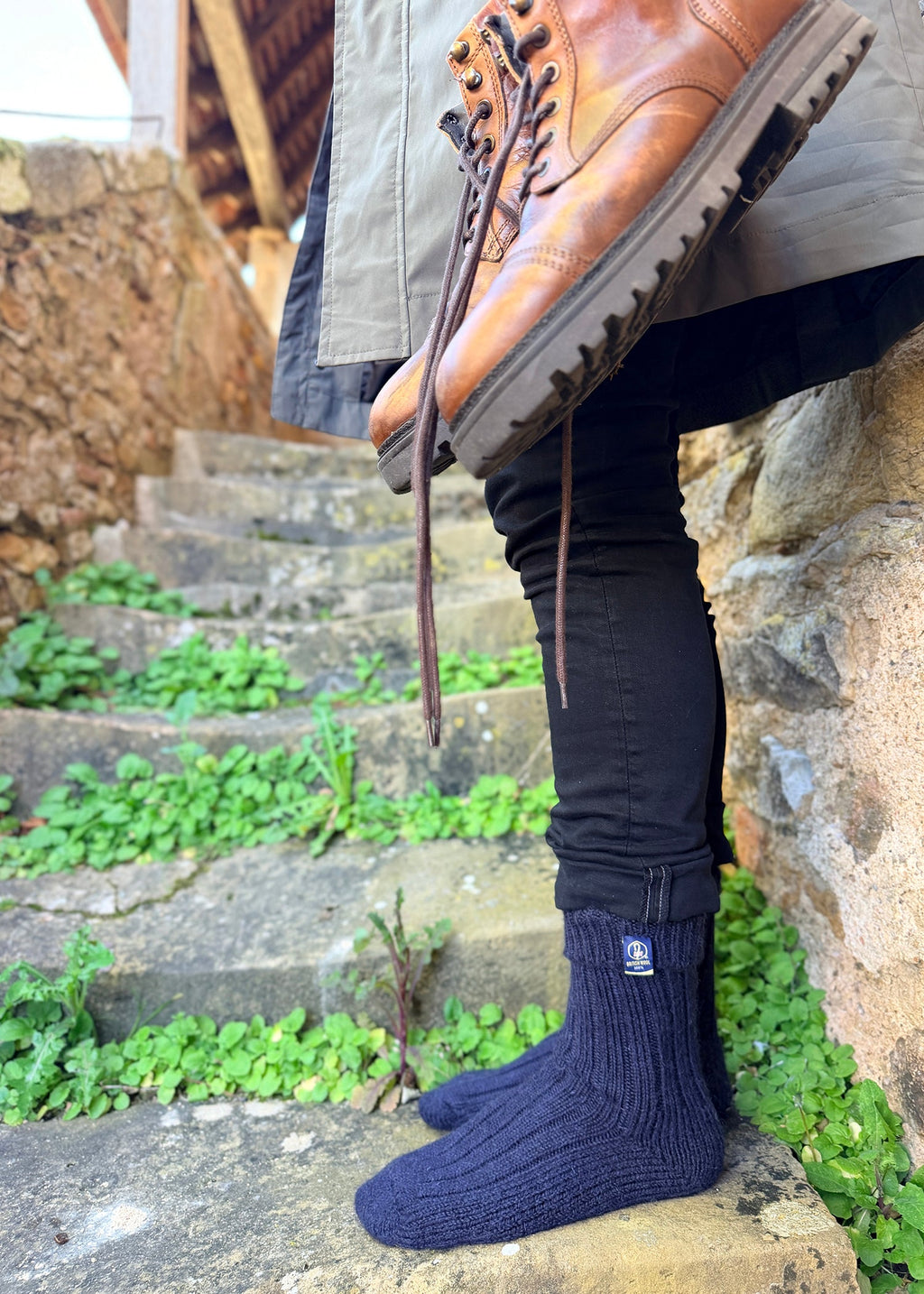 100% British Wool Boot Socks for Men & Women – Navy Blue Walking Socks