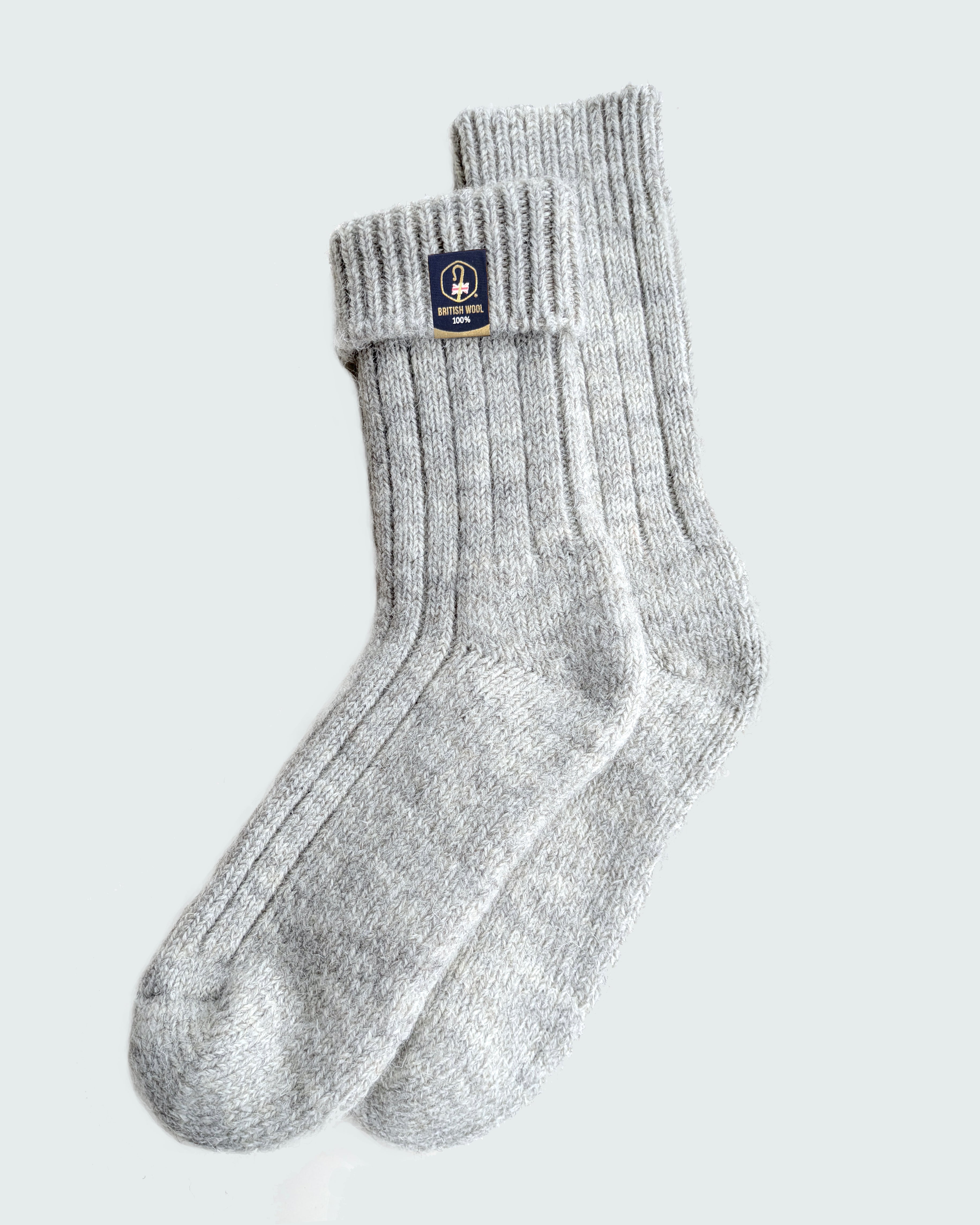 100% British Wool Boot Socks for Men & Women – Light Grey Natural Walking Socks