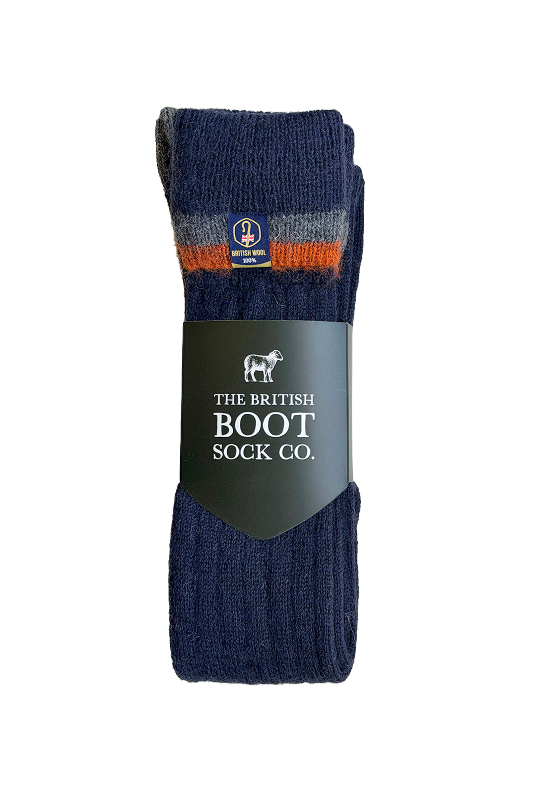 100% British Wool Wellington Boot Socks – Navy & Orange | UK 4-7