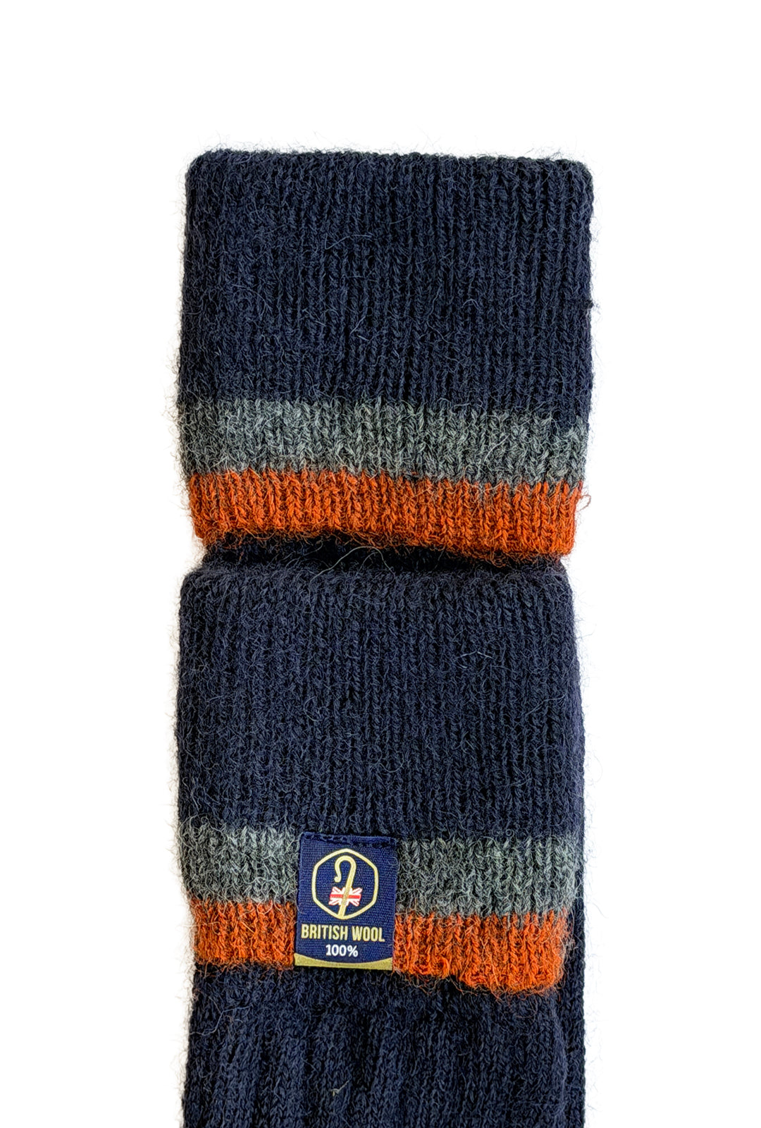 100% British Wool Wellington Boot Socks – Navy & Orange | UK 4-7