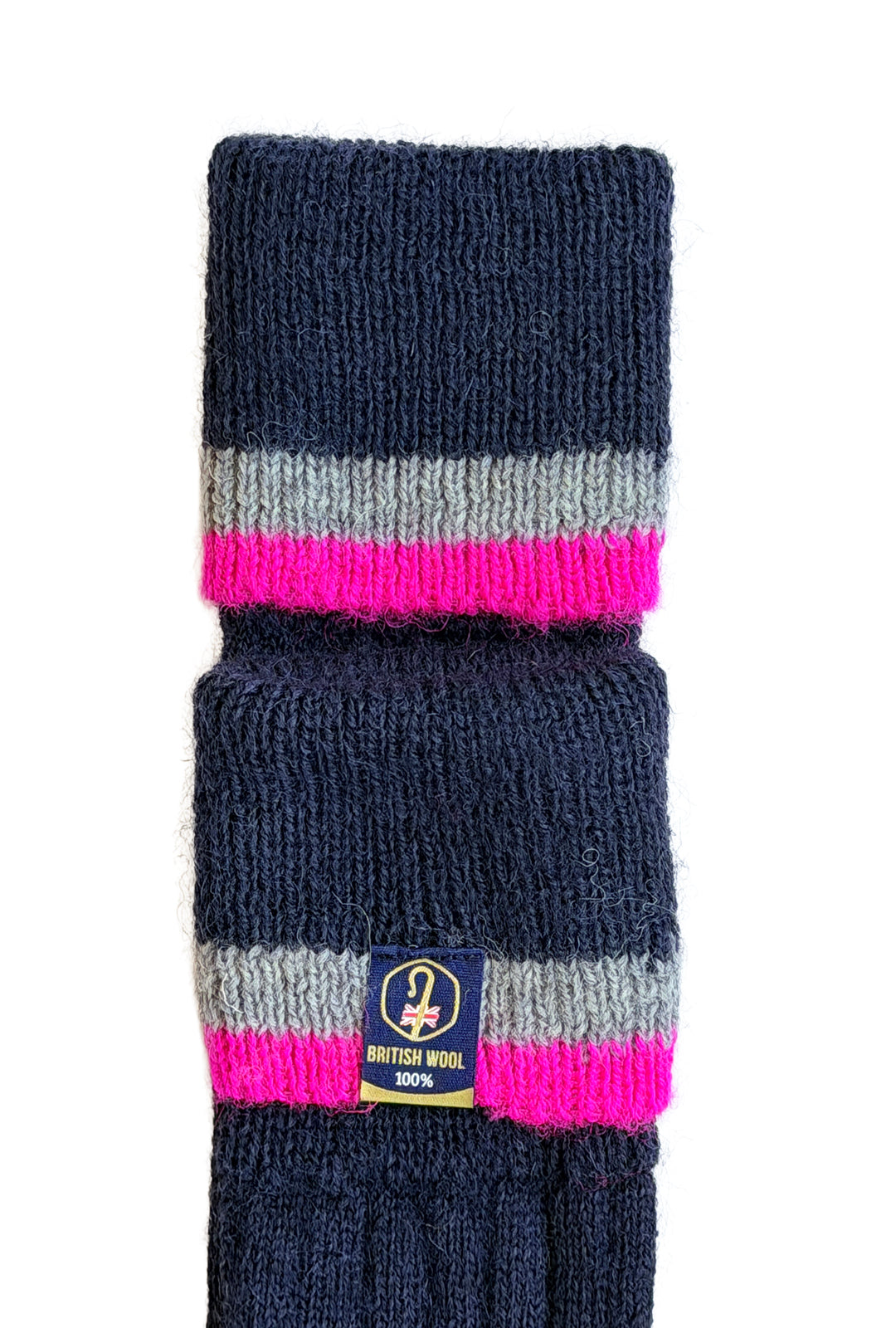 100% British Wool Wellington Boot Socks – Navy & Pink | UK 4-7