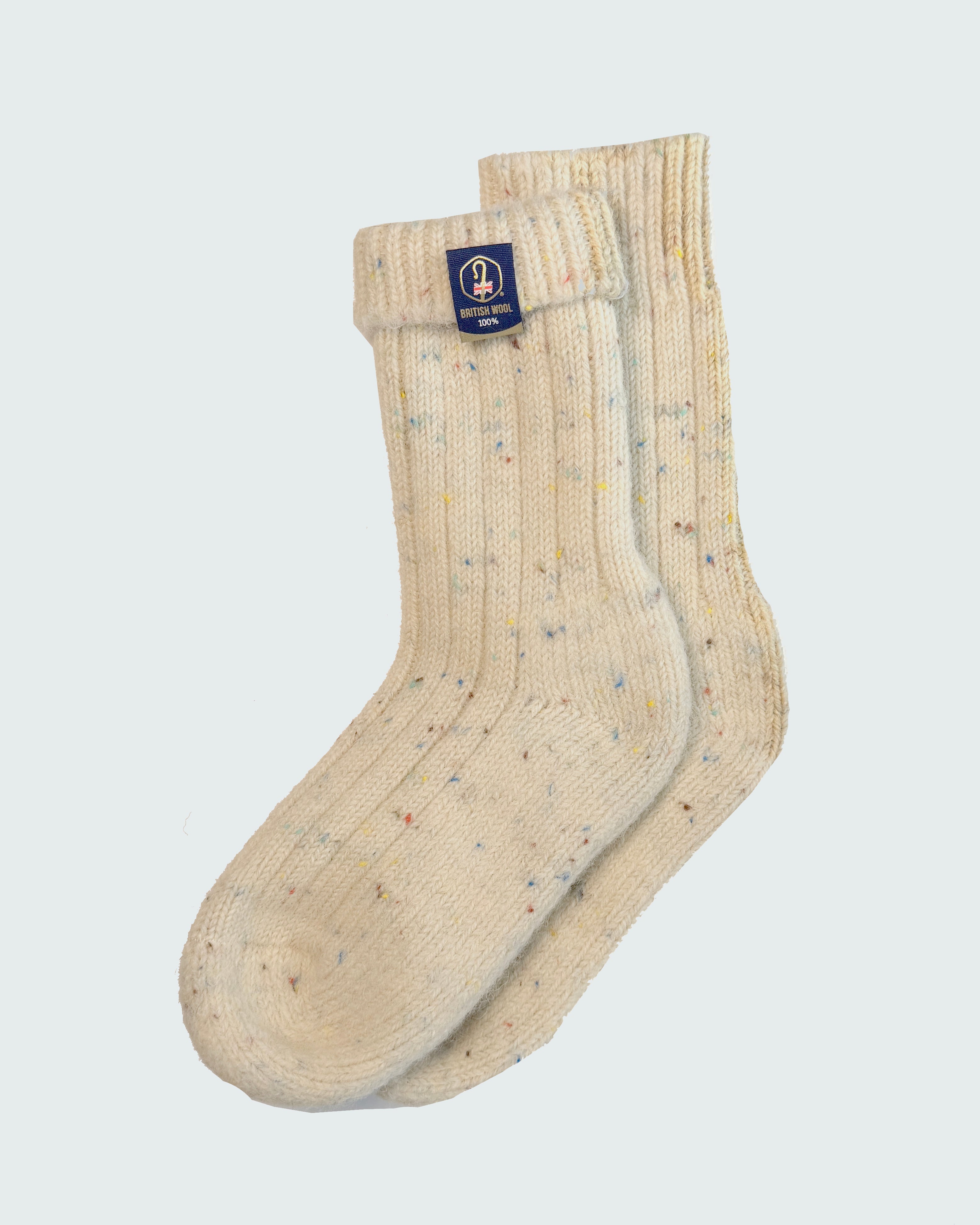 100% British Wool Boot Socks for Men & Women – Rainbow Nepp Cream Walking Socks