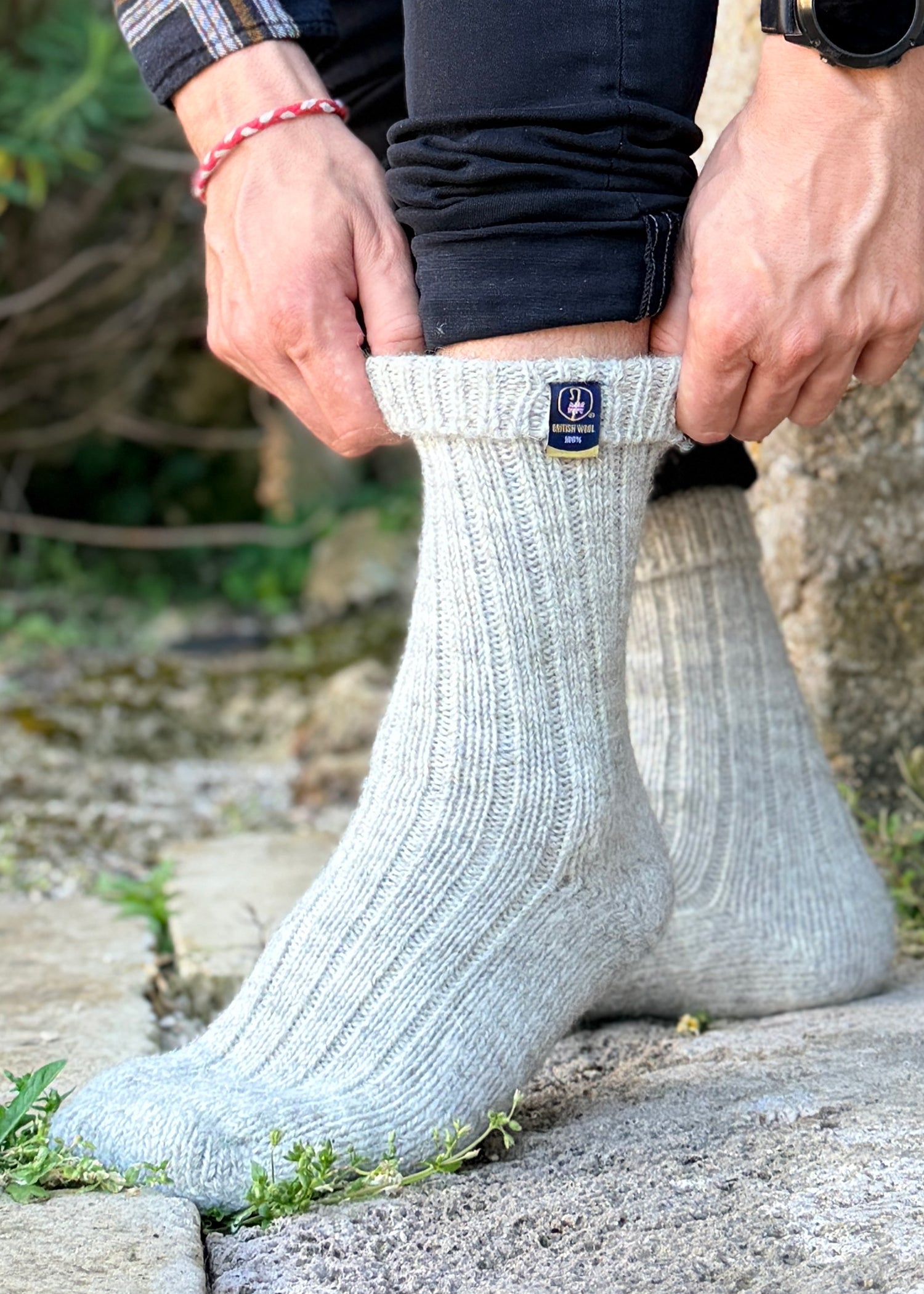 100% British Wool Boot Socks for Men & Women – Light Grey Natural Walking Socks