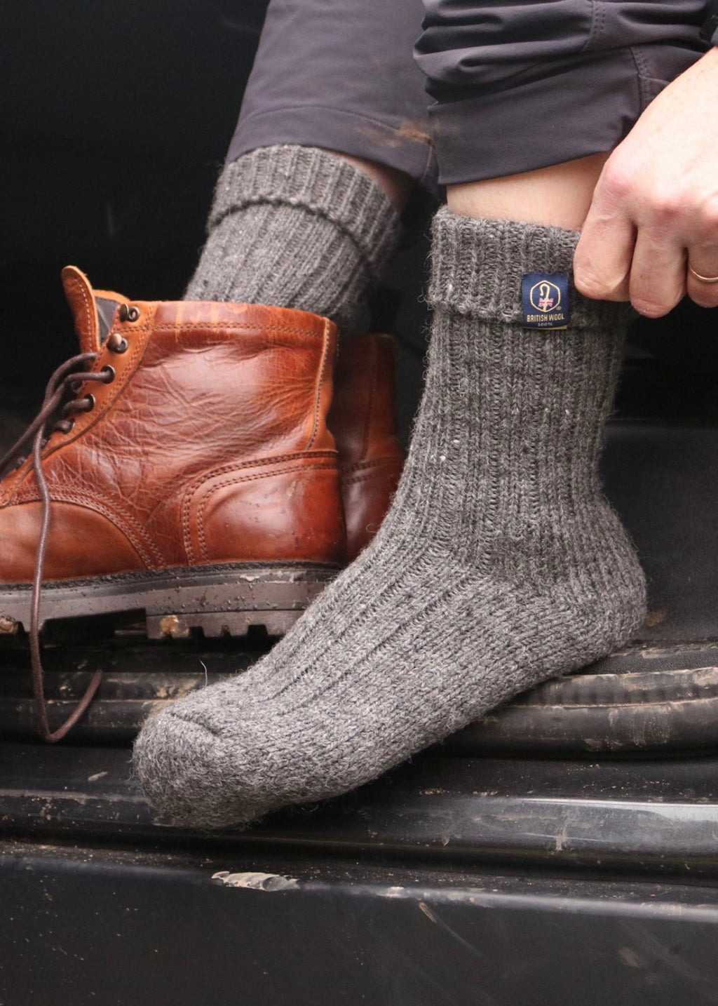 100% British Wool Boot Socks for Men & Women – Mid Grey Natural Walking Socks