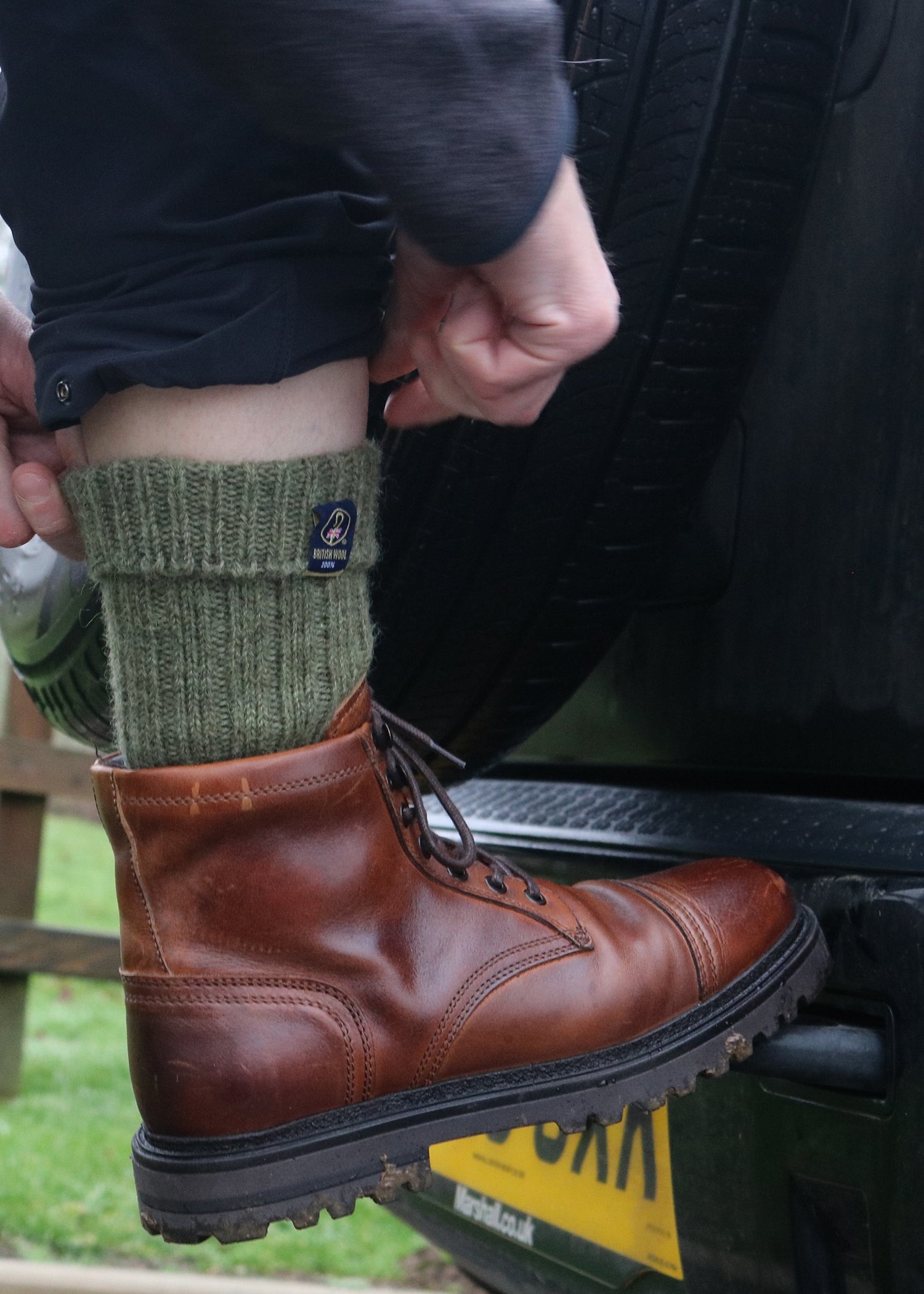 100% British Wool Boot Socks for Men & Women – Dark Apple Green Walking Socks